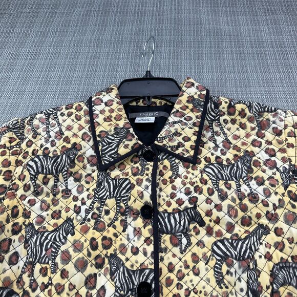 Safari Quited Jacket Womens 12 Button Up 100% Silk‎ Zebra Cheetah - Picture 3 of 8